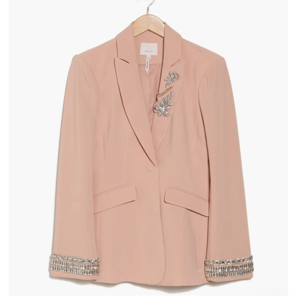 NWT Cinq a Sept Stacked Jewelry Embellished Cheyenne Blazer In Blusher